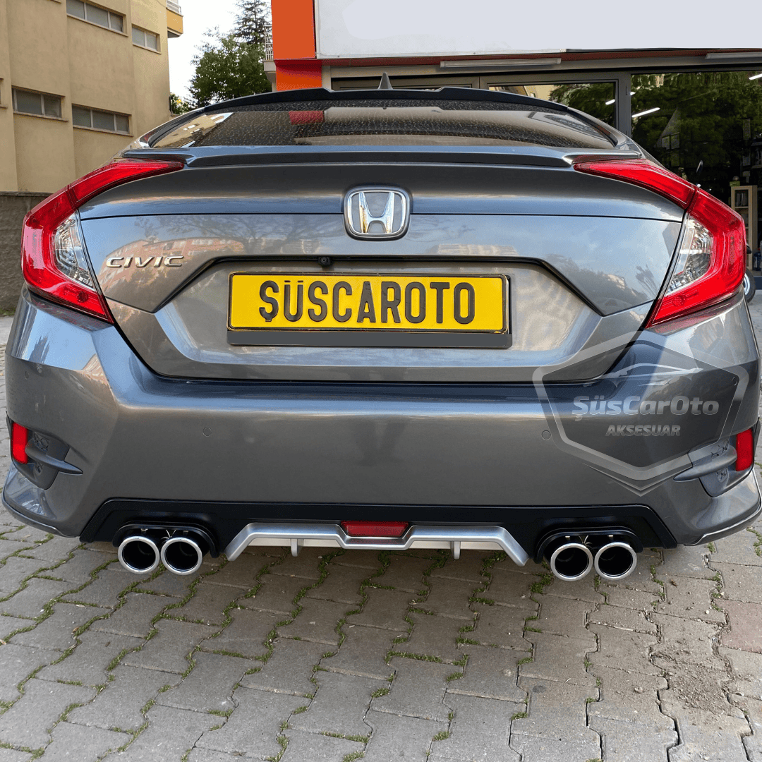Honda Civic FC5 2016-2021 Araca Özel Siyah Gri Arka Difüzör Tırnaklı 4 Yuvarlak Egzoz Çıkışlı Arka Tampon Eki İthal 1.Sınıf image 5