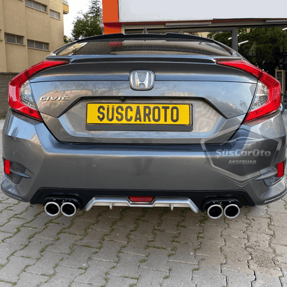 Honda Civic FC5 2016-2021 Araca Özel Siyah Gri Arka Difüzör Tırnaklı 4 Yuvarlak Egzoz Çıkışlı Arka Tampon Eki İthal 1.Sınıf image 5