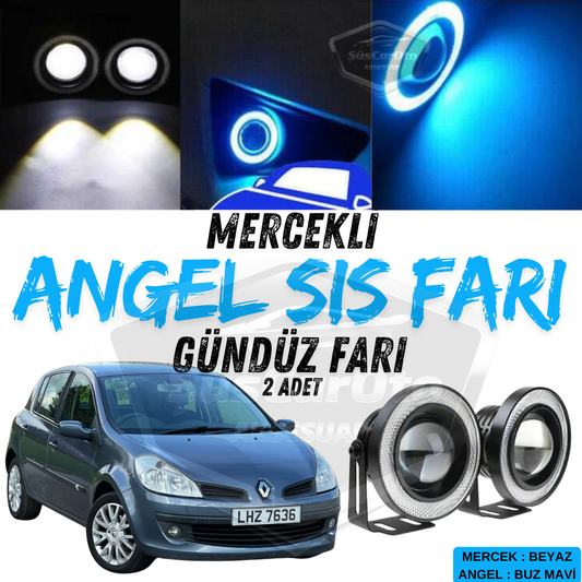Renault Clio 3 2005-2013 Uyumlu Üniversal Mercekli Angel Sis Farı Metal Su Geçirmez 76 mm Buz Mavi Halkalı Gündüz Farı Angel Eyes 2 Adet image 0