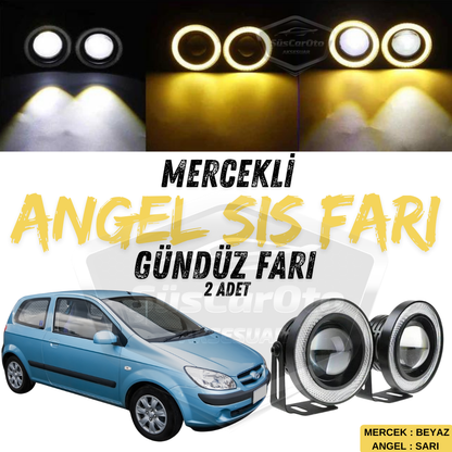 Hyundai Getz 2002–2011 Uyumlu Üniversal Mercekli Angel Sis Farı Metal Su Geçirmez 76 mm Sarı Halkalı Gündüz Farı Angel Eyes 2 Adet image 0