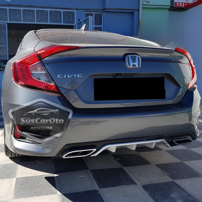 Honda Civic FC5 2016-2021 Araca Özel Siyah Gri Arka Difüzör Tırnaklı Çift Kare Egzoz Çıkışlı Arka Tampon Eki İthal 1.Sınıf image 4