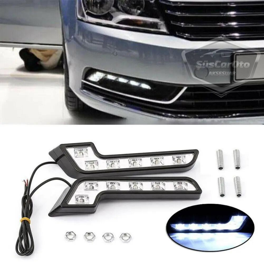 Üniversal 6 Led Mercedes Tip Gündüz Ledi Araba Gündüz Farı Araç Oto DRL Led Lamba Güçlü Işık 12V Su Geçirmez Beyaz 2 Adet image 1