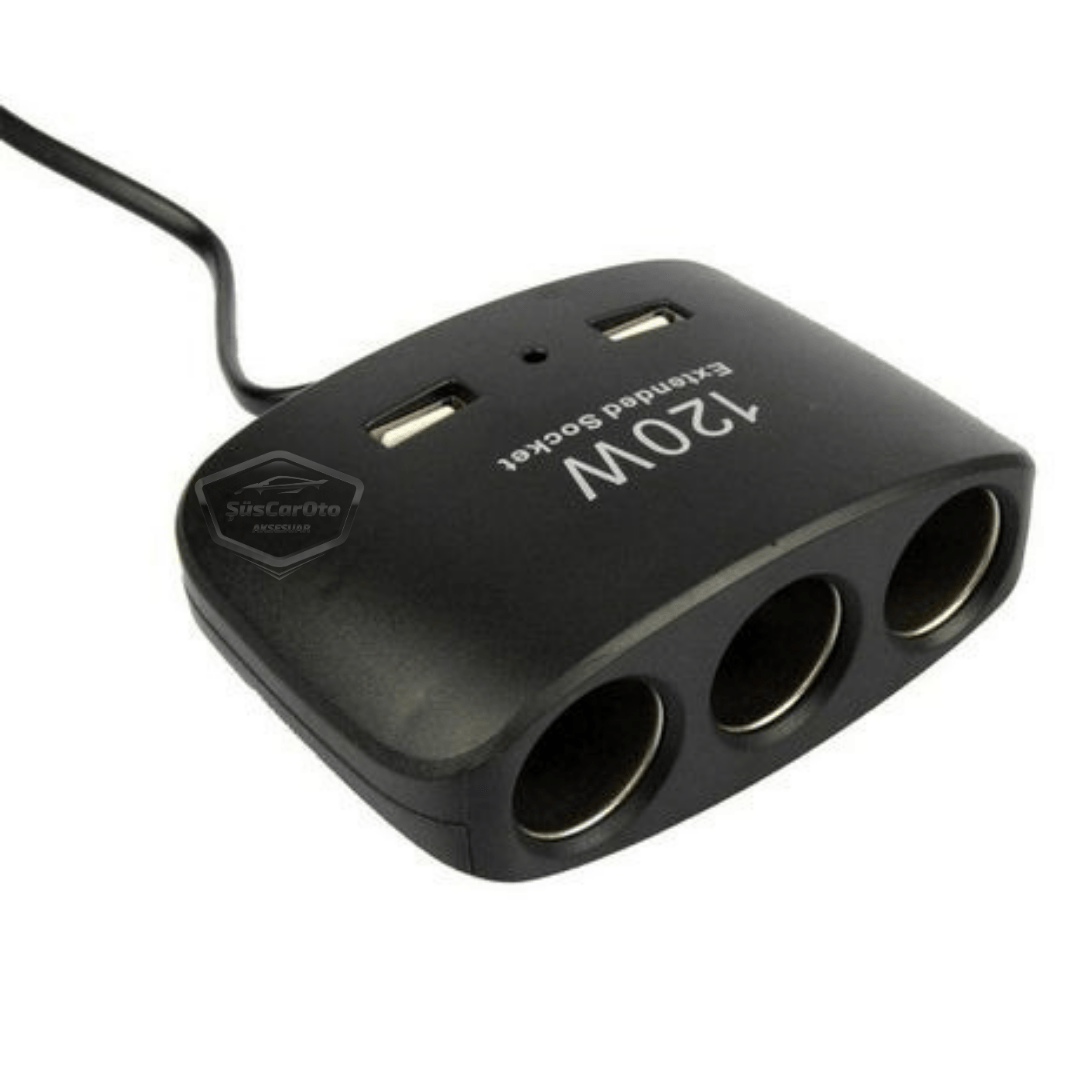 Üniversal 3 lü Çakmak Soketi 120W Çakmaklık Çoğaltıcı 2 Usb Araç Şarj Cihazı Çakmaklık Şarj Çakmak Çoklayıcı 12v/24v image 3
