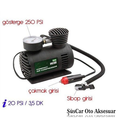 Araba Araç Oto Lastik Şişirme Kompresörü 250 Psi Hava Pompası image 1