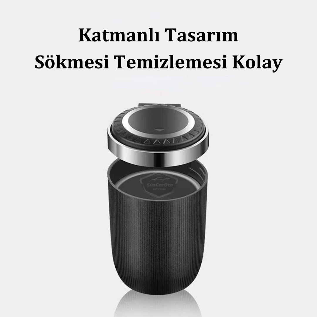 Üniversal Mavi Led Işıklı Yanmaz Koku Geçirmez Lüx Oto Küllük Dumansız Kapaklı Spor Araç İçi Küllük Araba Küllüğü Siyah image 1