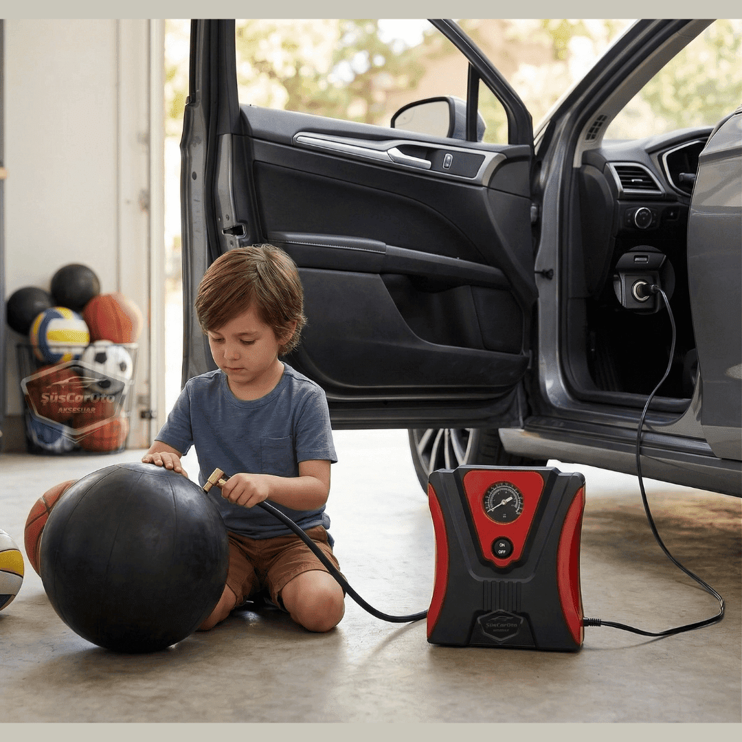 Taşınabilir Oto Hava Kompresörü Araç Hava Pompası 12V Mini Lastik Bot Şişirme Çakmaklık Girişli Basınç Göstergeli 150 PSİ 60W image 6
