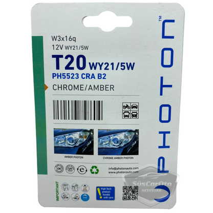 Photon Blister Minyatür Serisi Diadem Ampul Krom Amber Park Sinyal Ampulü Gündüz Farı T20 WY21/5W 12V Turuncu Işık 2'li Takım image 1