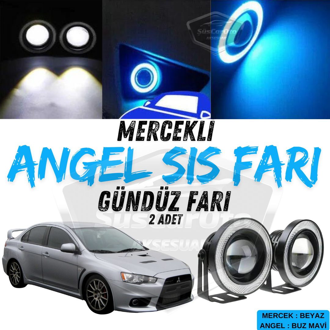 Mitsubishi Lancer 2007-2014 Uyumlu Üniversal Mercekli Angel Sis Farı Metal Su Geçirmez 76 mm Buz Mavi Halkalı Gündüz Farı Angel Eyes 2 Adet image 0