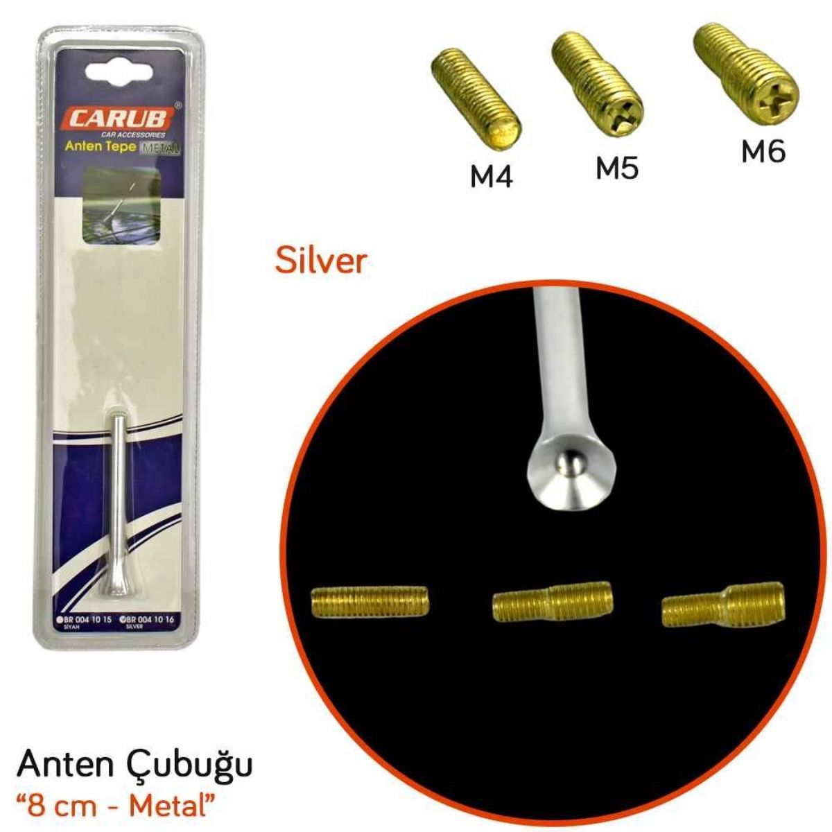 Carub Üniversal Tepe Anten Çubuk Metal 8 cm Siyah-Gümüş image 1