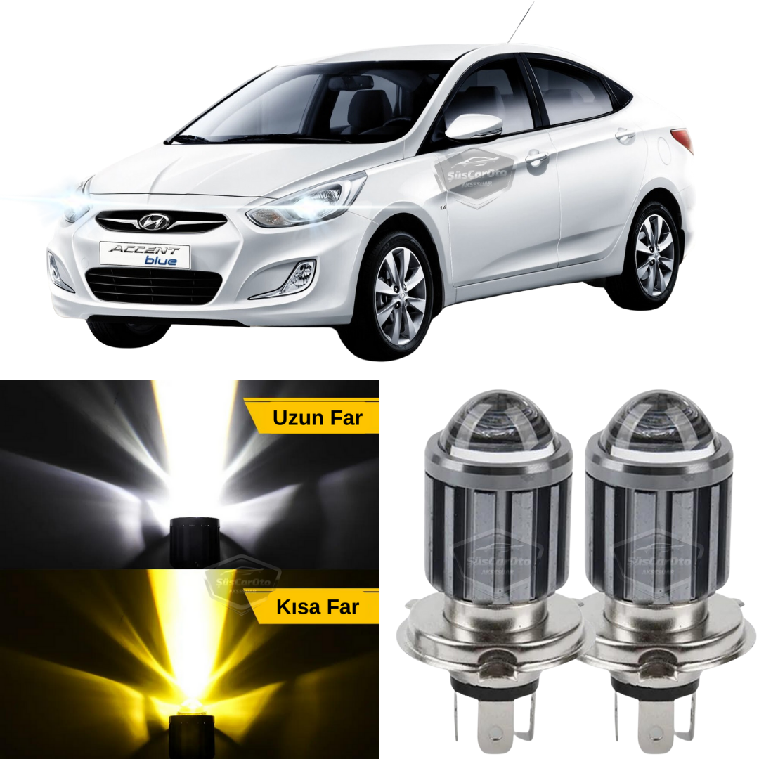 Hyundai Accent Blue 2011-2018 Uyumlu Mercekli Far Ampulü Led Xenon Çift Renk Sarı-Beyaz Far Şimşek Etkili CSP Led Lamba Uzun Kısa 2 Adet Takım image 0