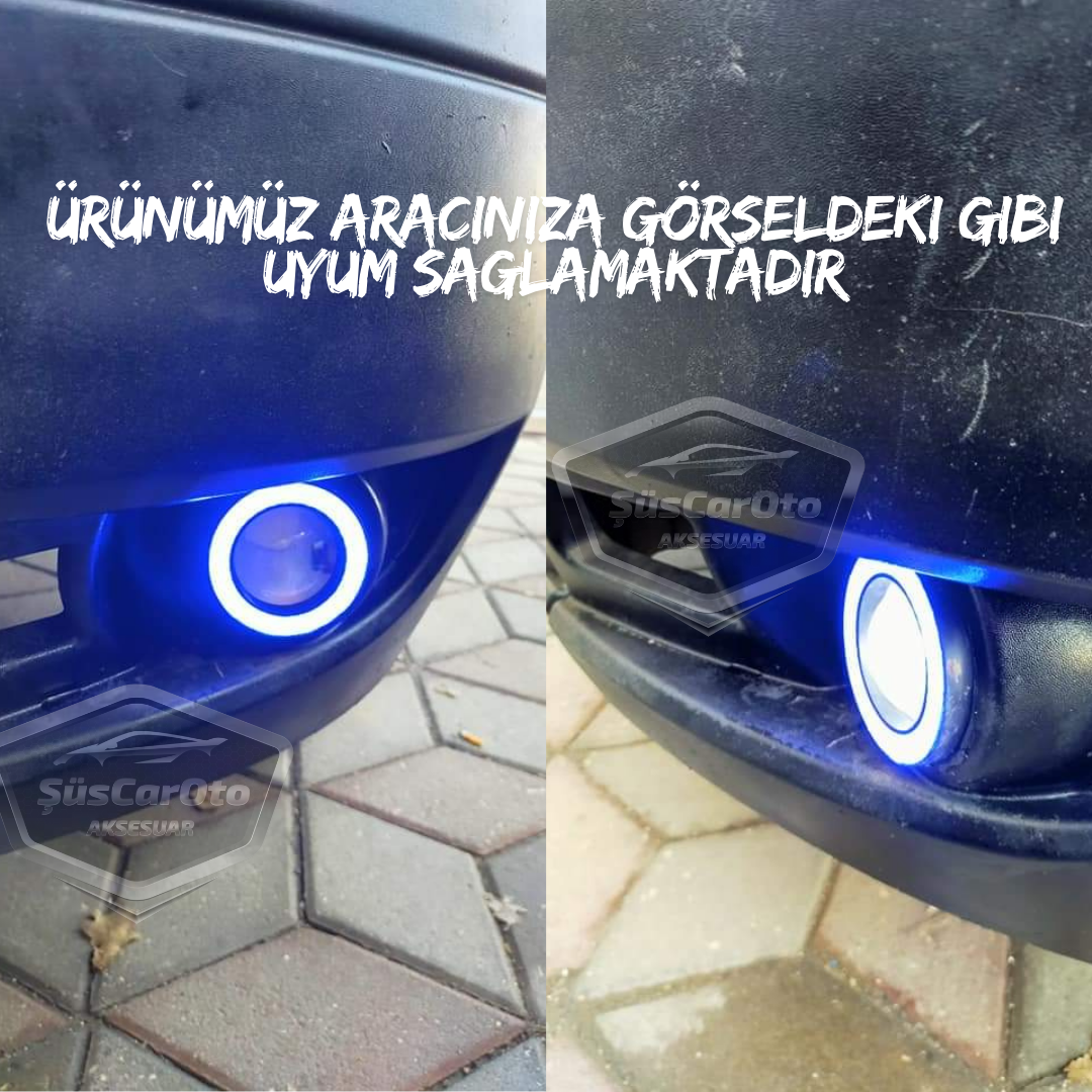 Ford Transit Tüm Modeller Uyumlu Üniversal Mercekli Angel Sis Farı Metal Su Geçirmez 76 mm Mavi Halkalı Gündüz Farı Angel Eyes 2 Adet image 4