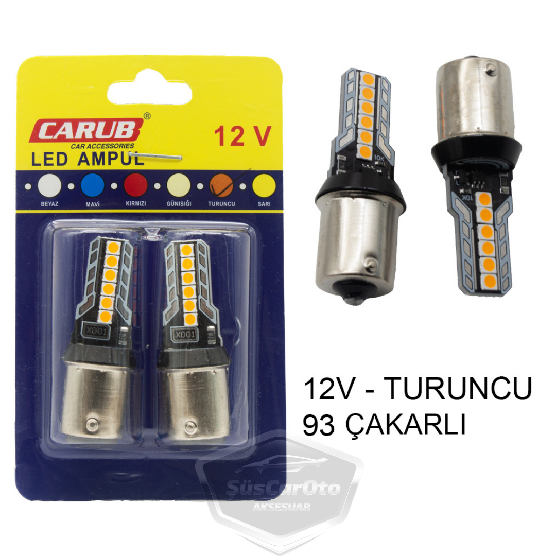 Carub Düz-Çakarlı Park Stop Sinyal Ampulü Tek Duy 12 Led Fren Lambası 12V 93 Turuncu image 0