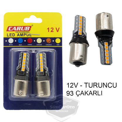 Carub Düz-Çakarlı Park Stop Sinyal Ampulü Tek Duy 12 Led Fren Lambası 12V 93 Turuncu image 0