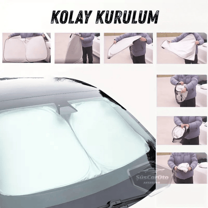 Oto Katlanabilir Premium Ön Güneşlik Ön Arka Cam Gölgelik Metalize Yeni Nesil Güneş Koruyucu Oto Araba Suv Tır 80 cm x 140 cm Çantalı image 1
