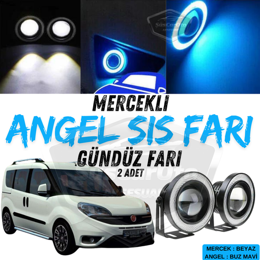 Fiat Doblo D4 2015-2021 Uyumlu Üniversal Mercekli Angel Sis Farı Metal Su Geçirmez 76 mm Buz Mavi Halkalı Gündüz Farı Angel Eyes 2 Adet image 0