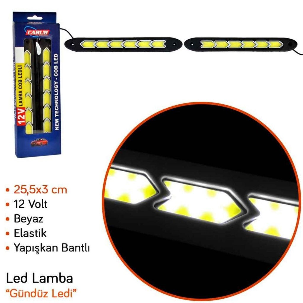 Carub 6 Led Gündüz Ledi Lamba 12V Sıralı Cob Elastik Beyaz 2 Adet image 1