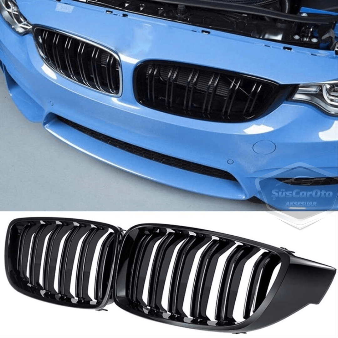 Bmw 4 Serisi F32 F33 F36 2013-2019 Uyumlu Ön Panjur Böbrek M4 Görünüm Izgara Çift Çizgi İthal Piano Black 1.Sınıf Sağ Sol Takım image 1