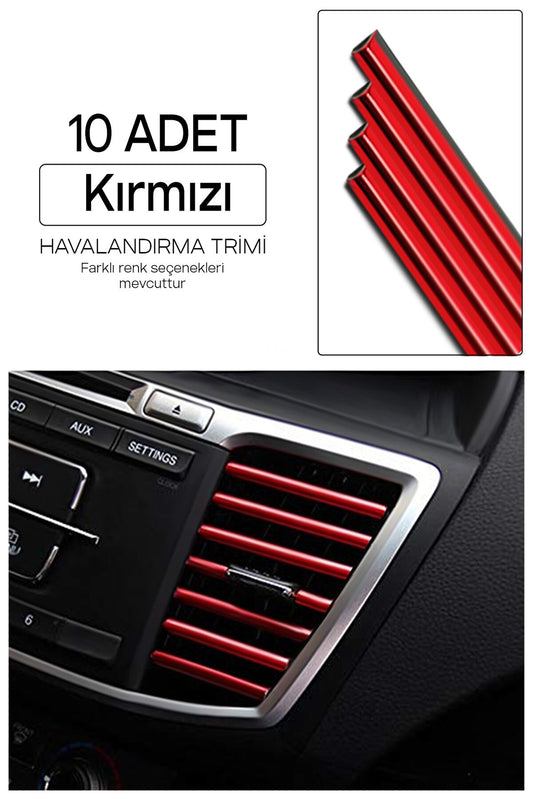Araç İçi Klima Havalandırma Izgarası Dekoratif Şerit Trim Seti Kırmızı image 0