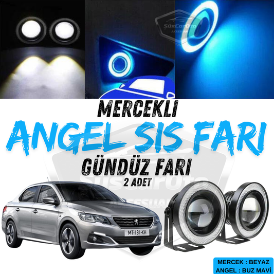 Peugeot 301 2012-2021 Uyumlu Üniversal Mercekli Angel Sis Farı Metal Su Geçirmez 76 mm Buz Mavi Halkalı Gündüz Farı Angel Eyes 2 Adet image 0