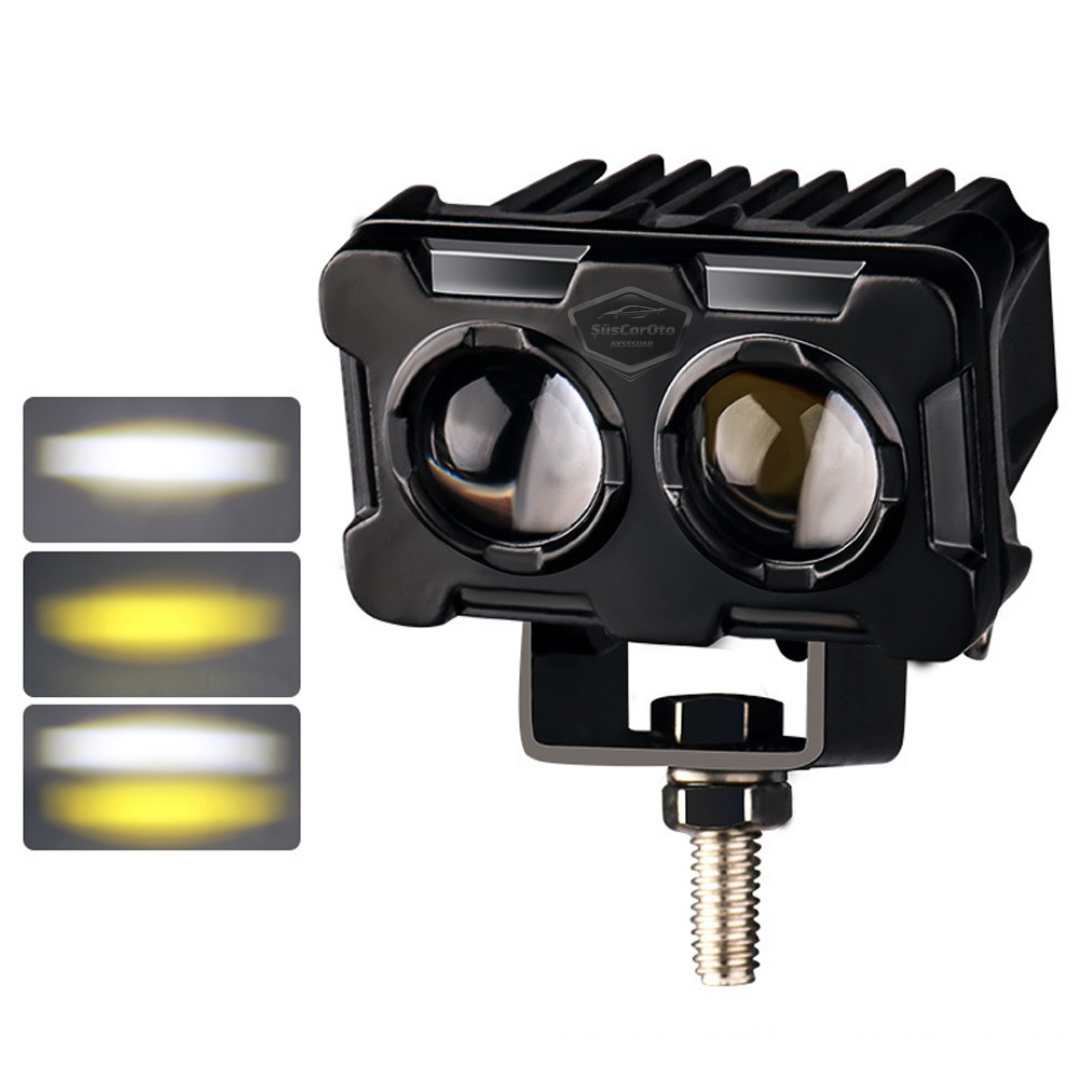 Robot Sis Farı Çift Renk Sarı-Beyaz Araç Motosiklet Off Road Led Lamba Çift Gözlü Projektör 50W Metal Arazi Çalışma Lambası 1 Adet image 0