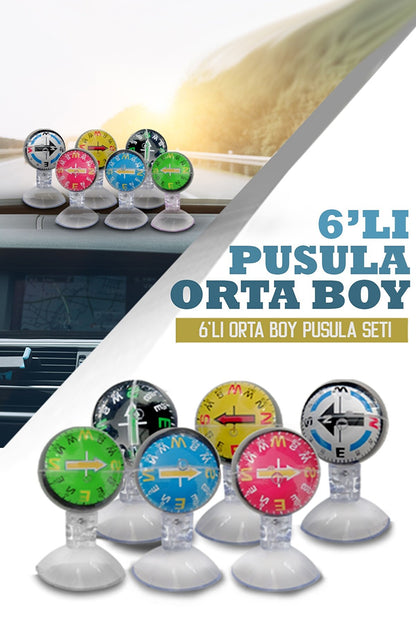 ŞüsCarOto Araç İçi Vantuzlu Pusula Seti Orta Boy 6'lı Ayarlı Nostalji Renkli image 0
