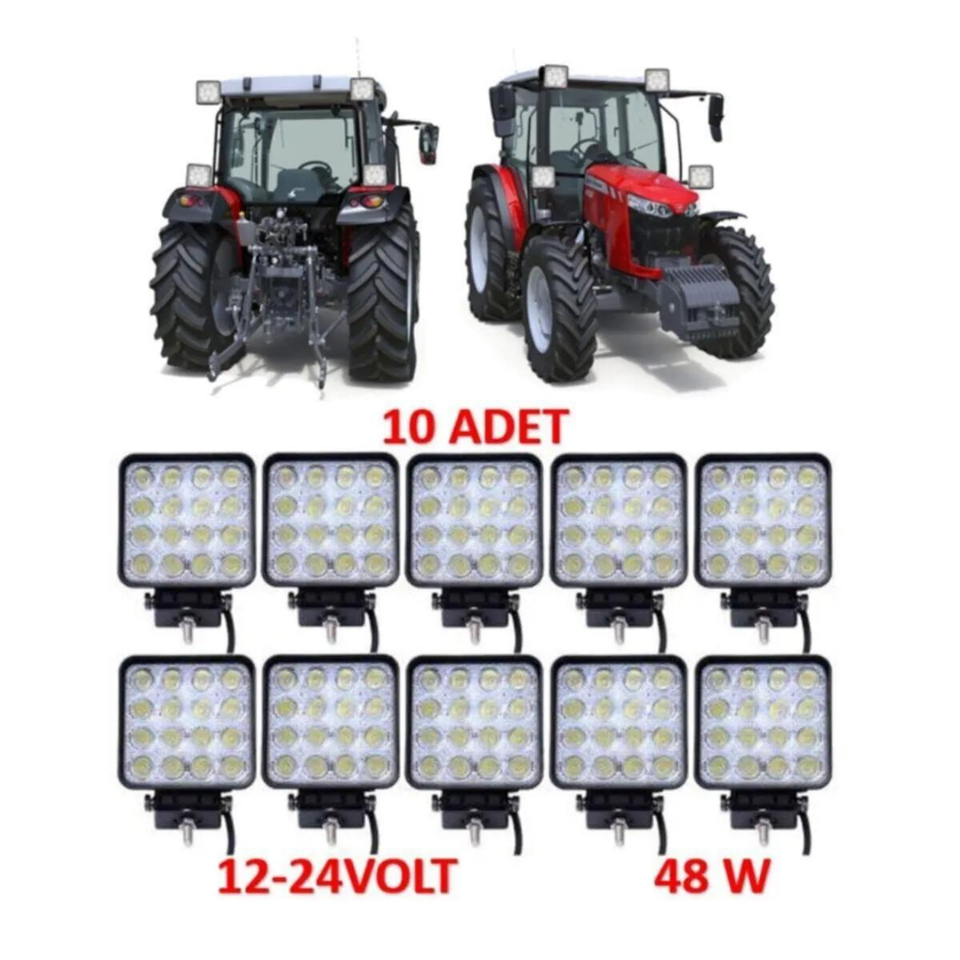 12V-24V Kare Çalışma Lambası 16 Led  Off Road Led Lamba Traktör Kamyon Tır Motosiklet Sis Farı Beyaz Projektör 48 Watt 11 cm 10 Adet image 0