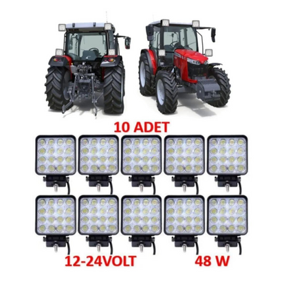 12V-24V Kare Çalışma Lambası 16 Led  Off Road Led Lamba Traktör Kamyon Tır Motosiklet Sis Farı Beyaz Projektör 48 Watt 11 cm 10 Adet image 0