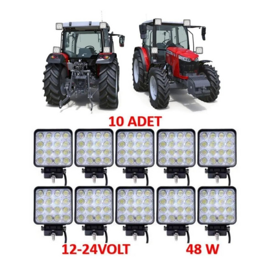 12V-24V Kare Çalışma Lambası 16 Led  Off Road Led Lamba Traktör Kamyon Tır Motosiklet Sis Farı Beyaz Projektör 48 Watt 11 cm 10 Adet image 0