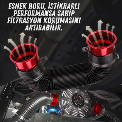 Universal Akordiyon Açık Hava Filtre Borusu Performans ve Ses Arttırıcı Uzayan Esnek Hortum 75 mm Hava Filtre Uzatma Sprali Kırmızı image 4
