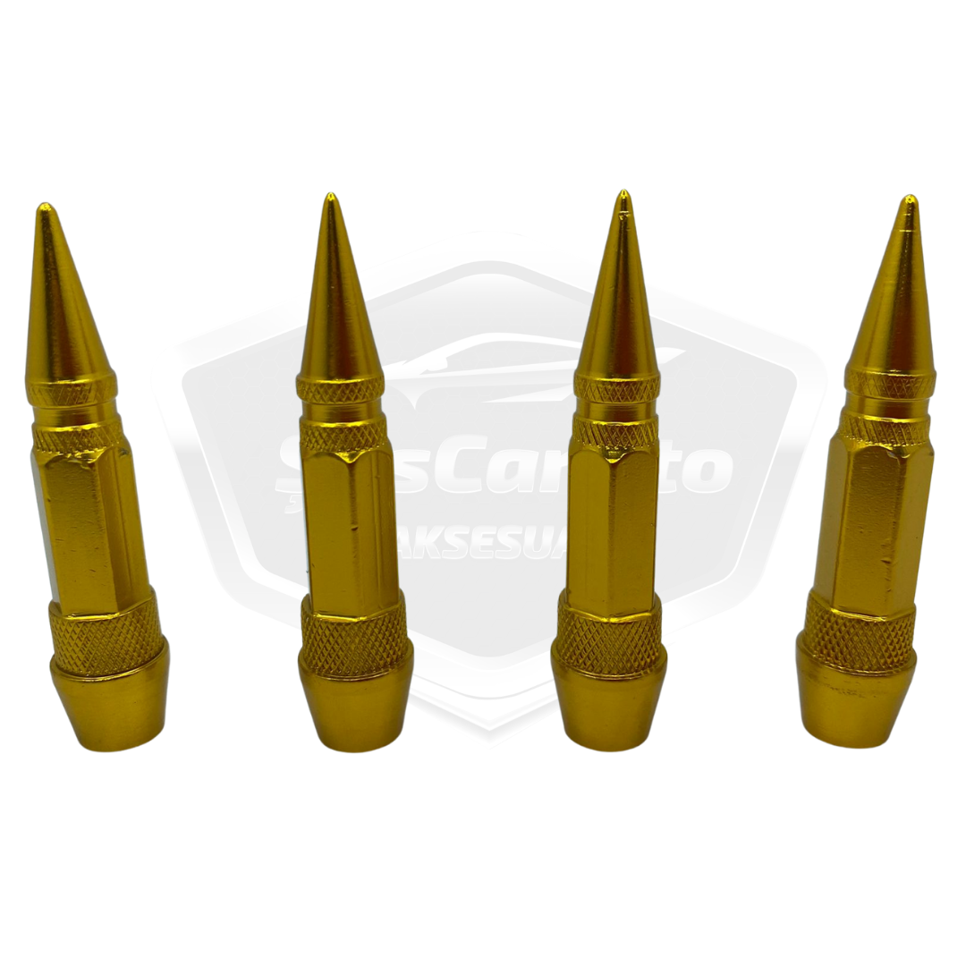 Sivri Sibop Kapağı Mermi Sibop Kapağı Araba Motosiklet Bisiklet Metal 4 lü Set Altın Sarı image 0