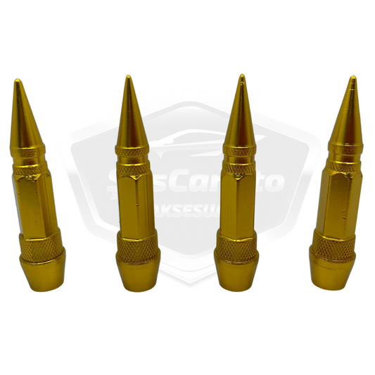 Sivri Sibop Kapağı Mermi Sibop Kapağı Araba Motosiklet Bisiklet Metal 4 lü Set Altın Sarı image 0