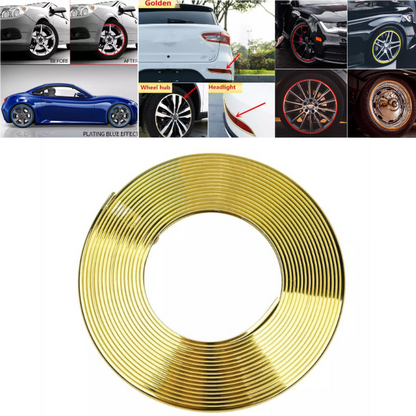 Araç Araba Oto Jant Fitili Metal Görünümlü Lastik Jant Trim Bandı Jant Şeriti 8 Metre Gold image 0