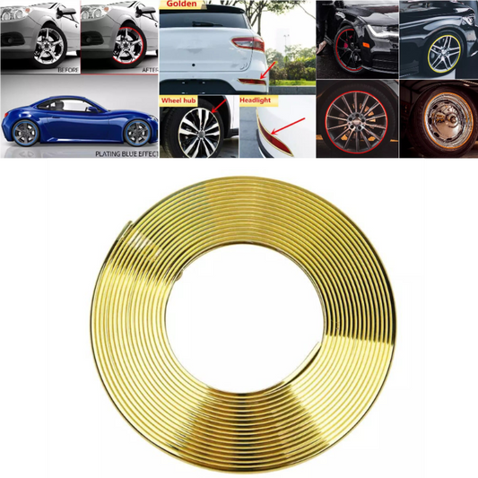 Araç Araba Oto Jant Fitili Metal Görünümlü Lastik Jant Trim Bandı Jant Şeriti 8 Metre Gold image 0