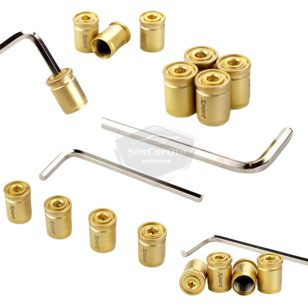 Kilitlemeli Sibop Kapağı Alyanlı Sibop Kapağı Araba Motosiklet Bisiklet Metal Sıkmalı Gold Altın 4 lü Set image 1