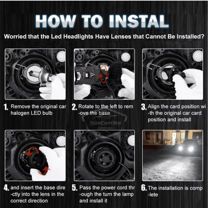 H4 Lazer Mercekli Far Ampulü Ufuk Çizgili Otomobil Araç Motosiklet Uyumlu Profesyonel Mini Projektör LED Beyaz Led Xenon Lamba Şimşek Etkili Uzun Kısa 2 Adet 9/36v image 8
