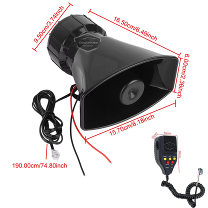 Her Araca Uyumlu Üniversal Ses Kaydetme ve Çalma Özellikli Siren 3 Farklı Siren Sesi Güçlü Polis Sireni Mikrofonlu Megafonlu Korna 12V 100W image 3