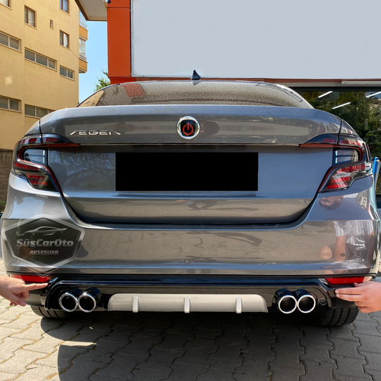 Fiat Egea Sedan 2015 Sonrası Araca Özel Piano Black Arka Difüzör 4 Krom Egzoz Çıkışlı Parlak Siyah Arka Tampon Eki İthal 1.Sınıf image 0