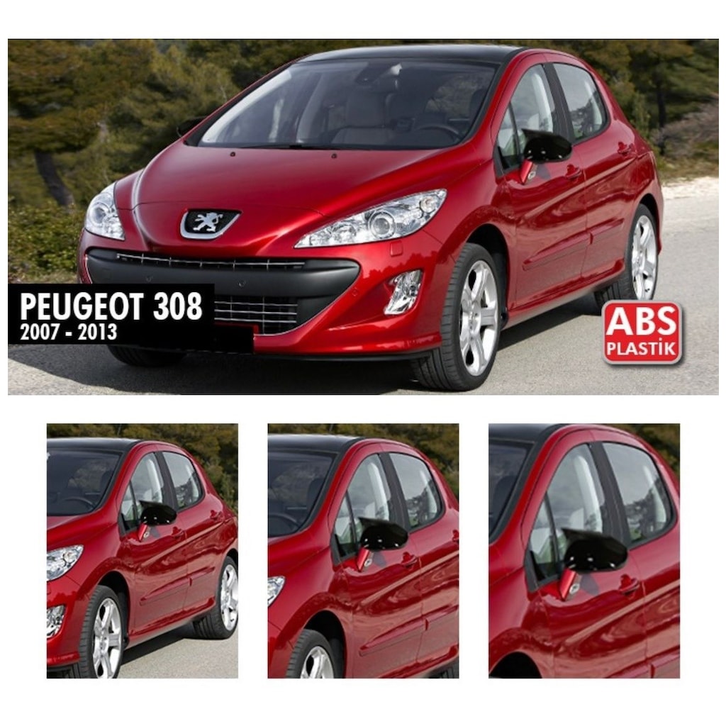 Peugeot 308 2007-2013 Batman Yarasa Ayna Kapağı Piano Black ABS Plastik image 0