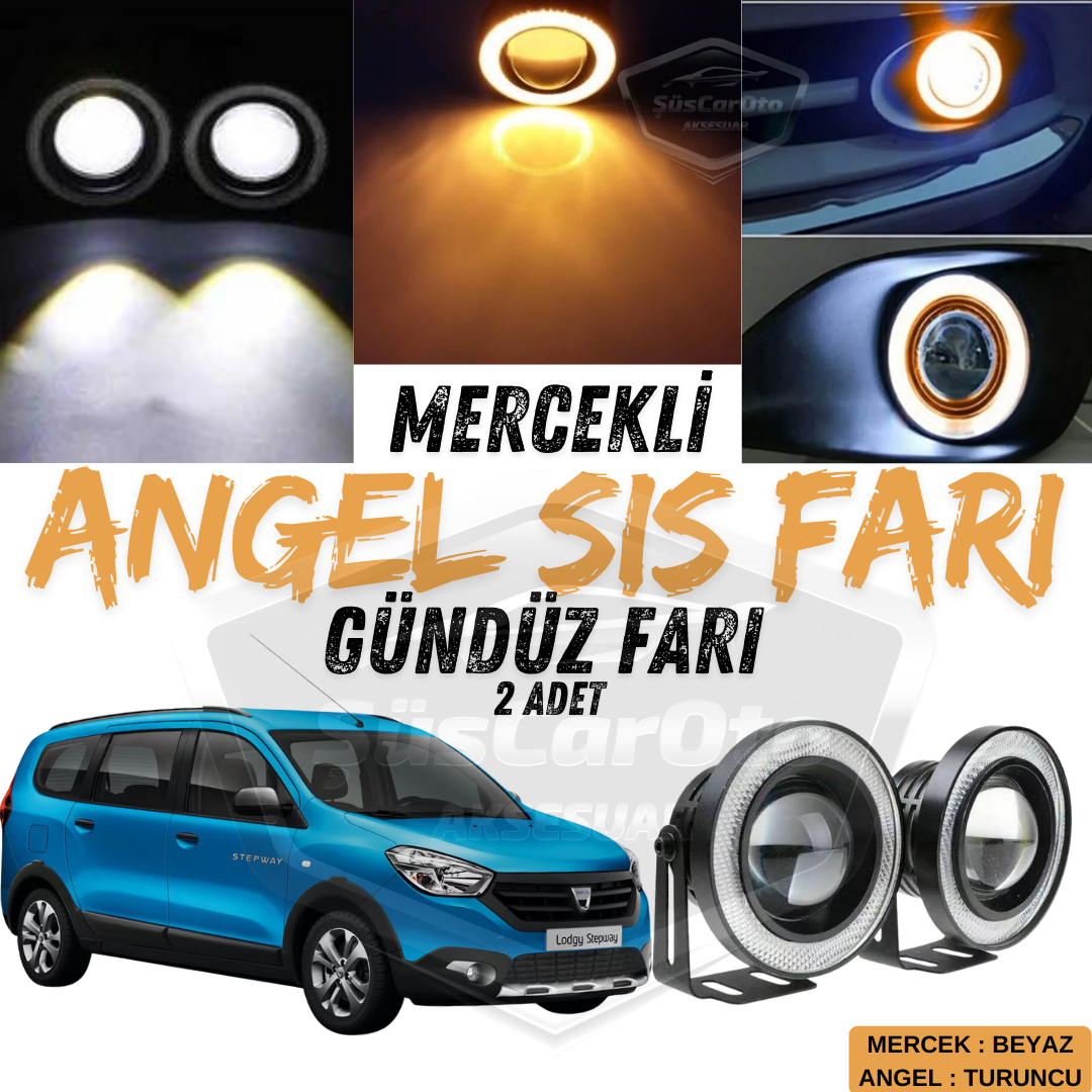 Dacia Lodgy 2012-2022 Uyumlu Üniversal Mercekli Angel Sis Farı Metal Su Geçirmez 76 mm Turuncu Halkalı Gündüz Farı Angel Eyes 2 Adet image 0