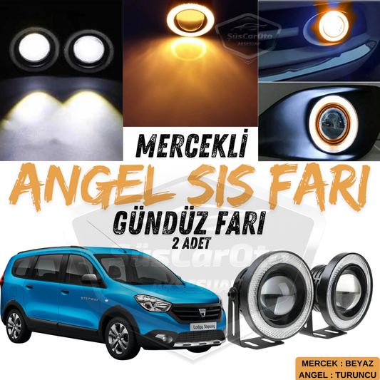 Dacia Lodgy 2012-2022 Uyumlu Üniversal Mercekli Angel Sis Farı Metal Su Geçirmez 76 mm Turuncu Halkalı Gündüz Farı Angel Eyes 2 Adet image 0