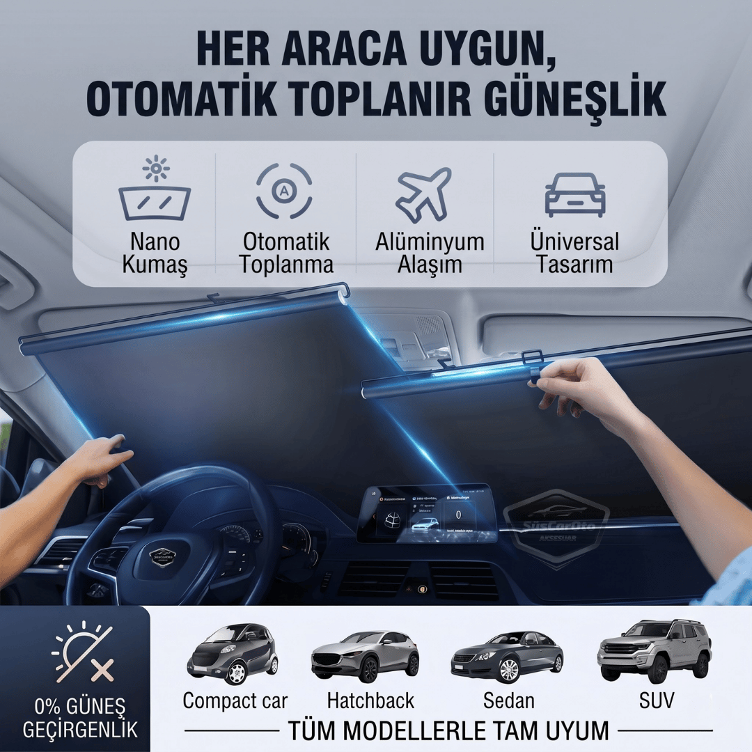 Universal Oto Katlanır Stor Perde Güneşlik Ön Arka Cam Gölgelik Otomatik Sürgülü Yeni Nesil Güneş Koruyucu Oto Araba Suv Tır 73 cm x 105 cm 2 Adet image 6