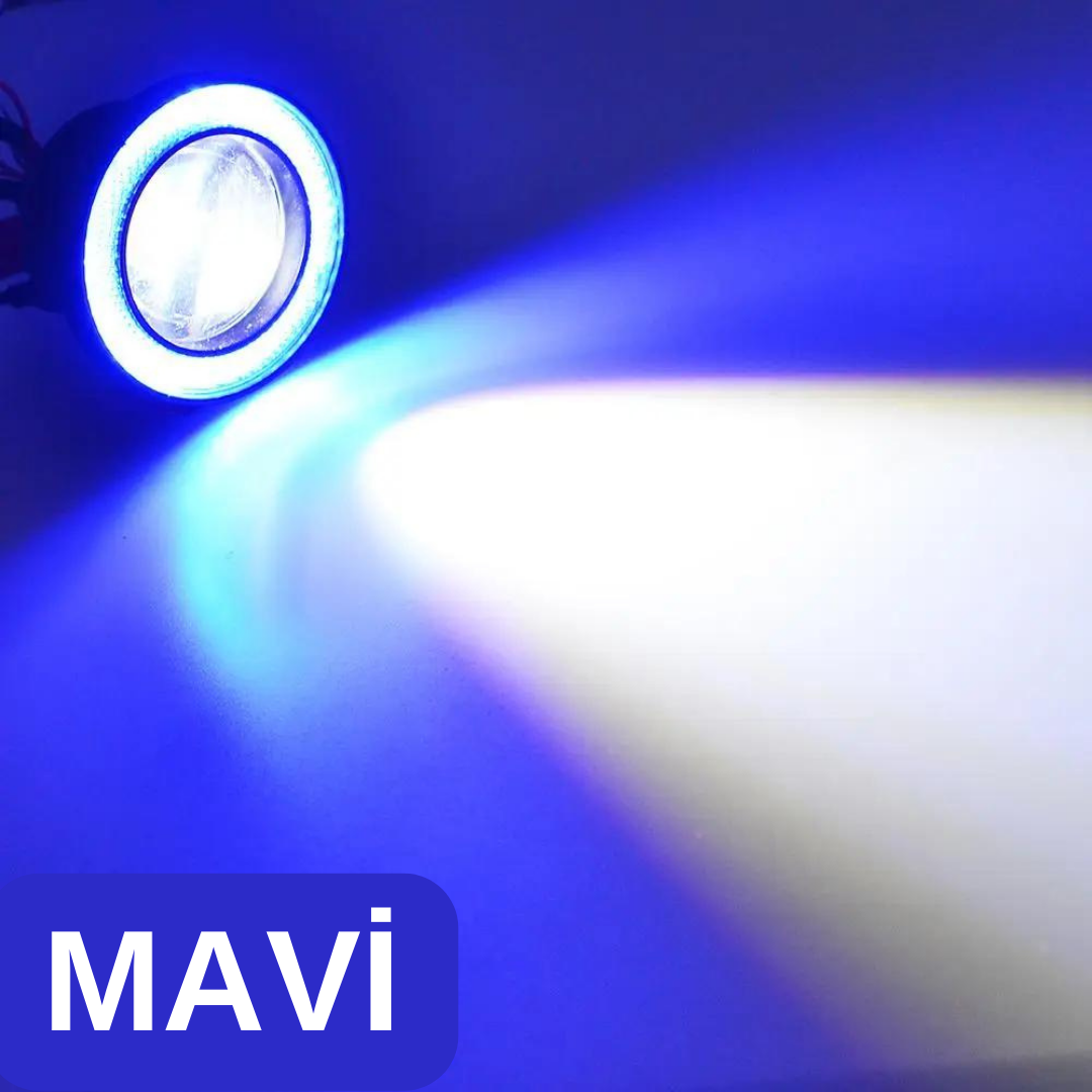Peugeot Boxer Uyumlu Üniversal Mercekli Angel Sis Farı Metal Su Geçirmez 76 mm Mavi Halkalı Gündüz Farı Angel Eyes 2 Adet image 9