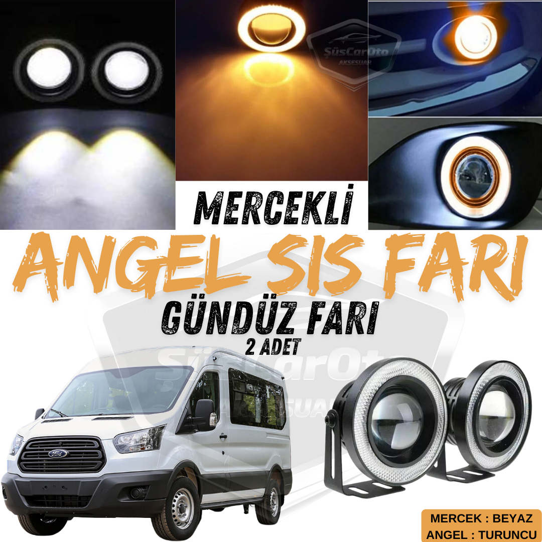 Ford Transit Tüm Modeller Uyumlu Üniversal Mercekli Angel Sis Farı Metal Su Geçirmez 76 mm Turuncu Halkalı Gündüz Farı Angel Eyes 2 Adet image 0