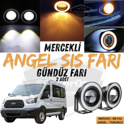 Ford Transit Tüm Modeller Uyumlu Üniversal Mercekli Angel Sis Farı Metal Su Geçirmez 76 mm Turuncu Halkalı Gündüz Farı Angel Eyes 2 Adet image 0