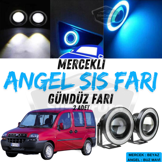 Fiat Doblo D1 2000-2005 Uyumlu Üniversal Mercekli Angel Sis Farı Metal Su Geçirmez 76 mm Buz Mavi Halkalı Gündüz Farı Angel Eyes 2 Adet image 0