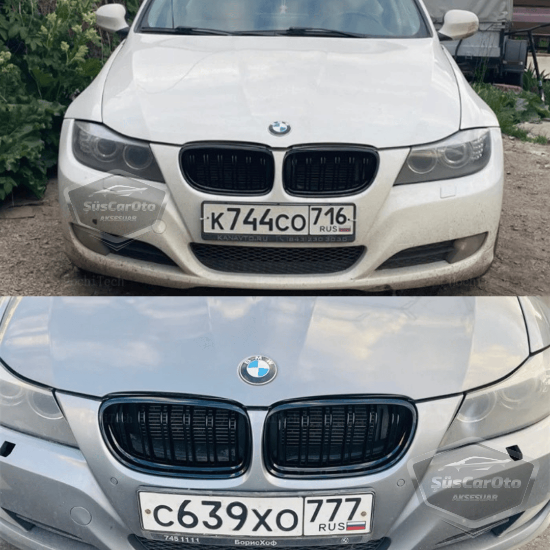 Bmw 3 Serisi E90 LCI 2008-2011 Uyumlu Ön Panjur Böbrek M3 Görünüm Izgara Çift Çizgi İthal Piano Black 1.Sınıf Sağ Sol Takım image 4