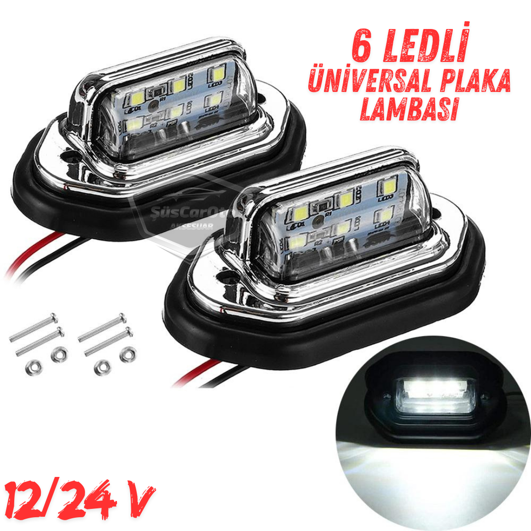 Üniversal Plaka Lambası 6 Led Güçlü Işık Su Geçirmez Krom Araç Plaka Işığı Ultra Parlak Oto Aydınlatma 12/24V 2 Adet image 0