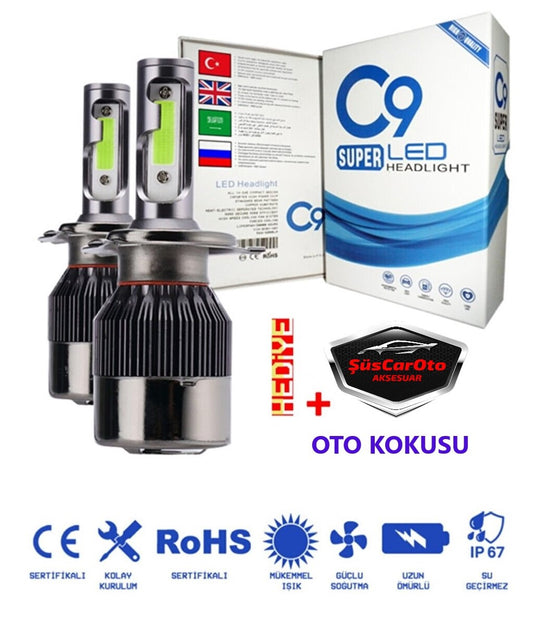 C9 Ultra Buz Mavi Led Xenon Soğutuculu Far Ampulü 9400 LM 10000K Şimşek Etkili Zenon H27 image 0
