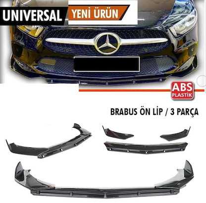 Üniversal Esnek BRABUS Lip 3 Parça Piano Black ABS Plastik Flaplı image 0