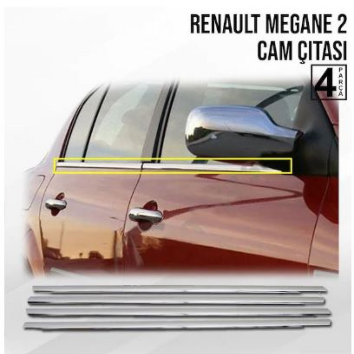 Renault Megane 2 Sedan 2004-2010 Krom Cam Çıtası 4 Kapı 4 Parça Paslanmaz Çelik image 0